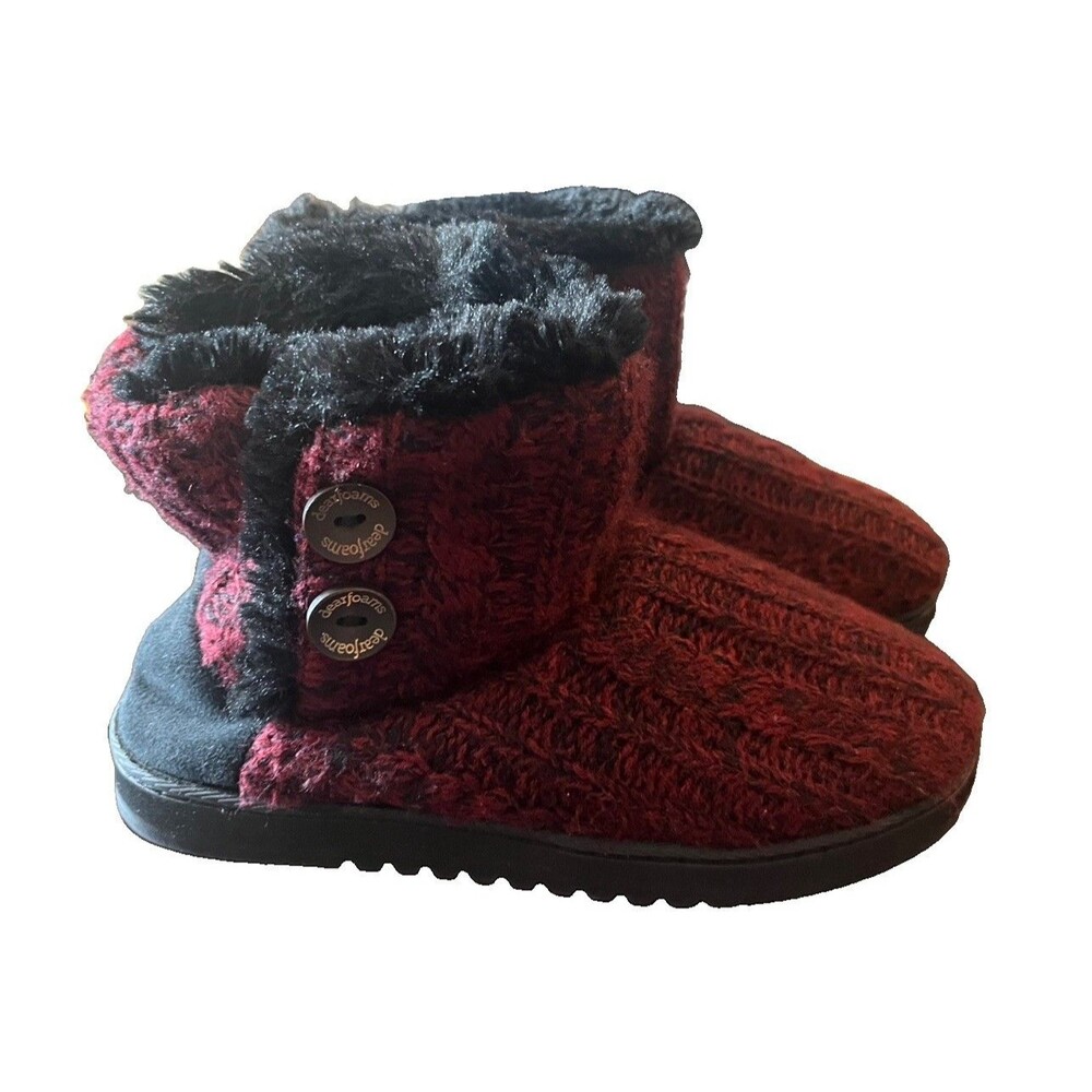Dearfoams Sweater Knit 2 Button Boots For Women - Cabernet - Size S (5-6)